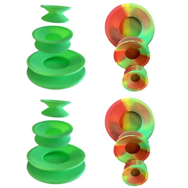 Green Piece Tapones universales para limpieza, almacenamiento, vidrio y más tapas de limpieza de silicona (2 psicodélicos, 2 verdes, paquete de 4) colores varían