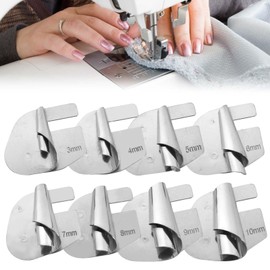8 Sewing Machine Accessories Rolled Hem Presser Foot, Sewing Accessories with 8 Sizes (3 mm - 10 mm) Stainless Steel Sewing Rolled Hem Presser Foot for Home Suitable for a Wide Range of Sewing