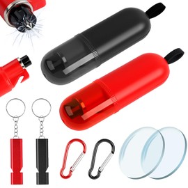 2 in 1 Seat Belt Cutter and Emergency Hammer: 2 Pieces Glass Breaker with Belt Cutter, Carabiner Hook, Emergency Whistle, Test Glass, Portable Small Safety Hammer for Cars and Buses