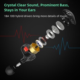 Yinyoo Easy KZ ZST Hybrid Banlance Armature with Dynamic in-Ear Earphone 1BA+1DD HiFi Headset (Black, No mic)