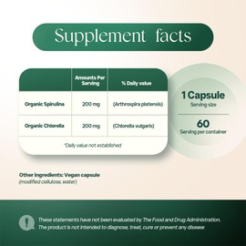Noop Spirulina & Chlorella Superfood, 60 Capsules, Vegan and Third Party Approved