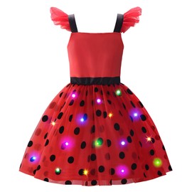 Uplus ME Light Up Ladybug Costume Girls Ladybug Dress Lady Bug Costumes for Kids LED Ladybird Dress Up Set Outfits (3-4T/110)