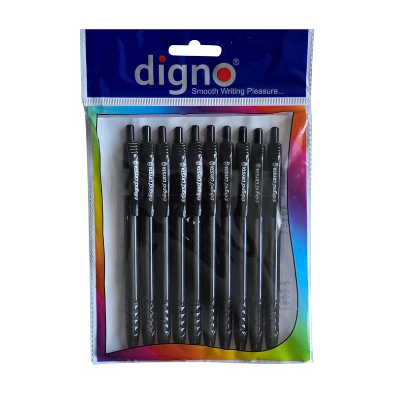 DIGNO Crysta Retractable Ballpoint Pens, BLACK, Medium Point (1.0mm), Pack