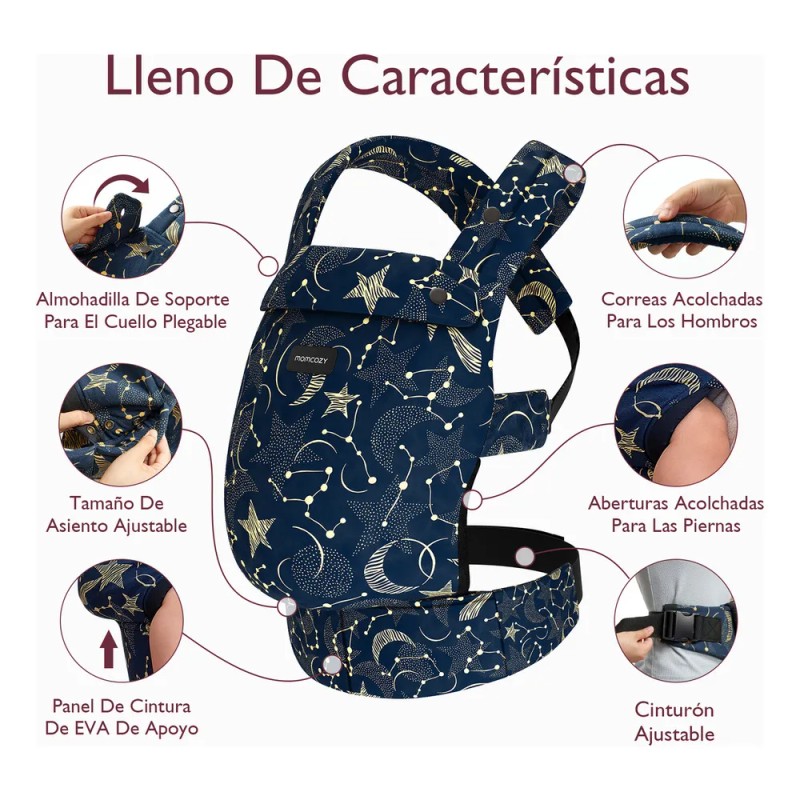 Momcozy Portabebé Ergonómico Cangurera para Bebé Mochila Color Noche Estrellada