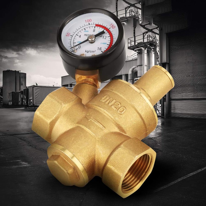 DN20 Brass Adjustable Water Pressure Reducing Valve with Pressure Gauge