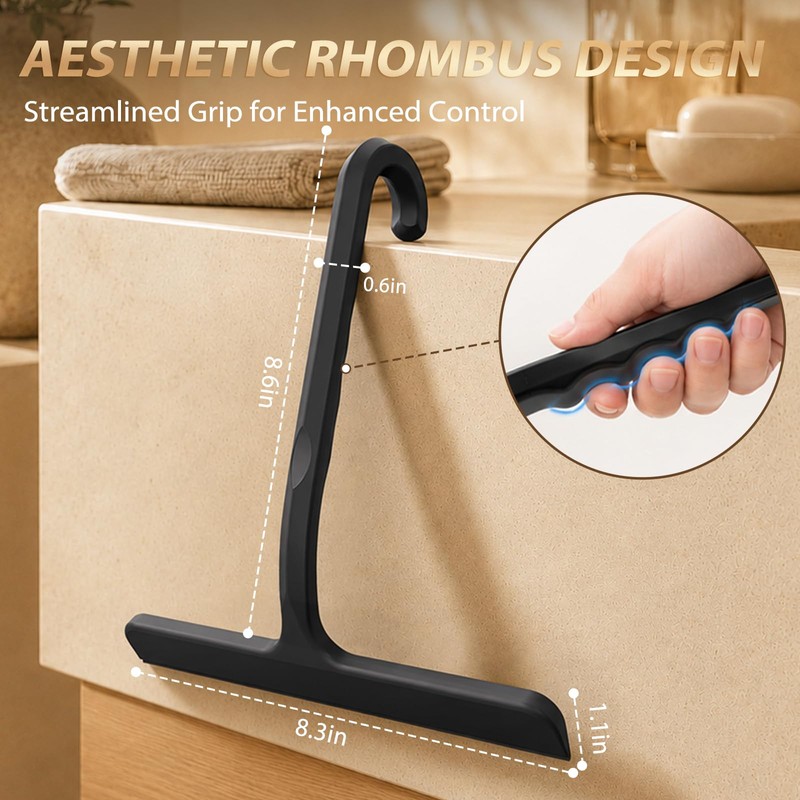 Silicone Shower Squeegee for Glass Doors with Built-in Hook, 8.3