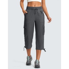 ISEEGZ Cargo Capri Pants for Women Lightweight Quick Dry UPF 50+ Summer Capris with 8 Pockets for Hiking Travel Casual Iron Grey