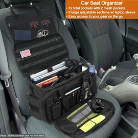 Talrizio Patrol Bag Car Front Seat Organizer for Law Enforcement, Military, and Police Duty with MOLLE System, Padded Sleeve for 17" Laptop, Cup Holder, and Fits Vehicle Passenger Seat