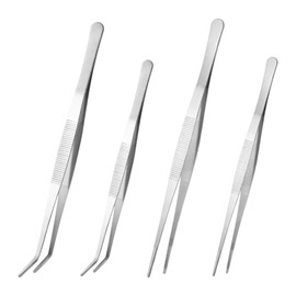 Pack of 4 Curved Tweezers, Stainless Steel Tweezers 14 cm, Blunt Tweezers Stainless Steel Professional Non-Slip, Multi-Purpose Tweezers, Angled Tweezers for Water Pets, Coral, Crafts, Cooking, Repair