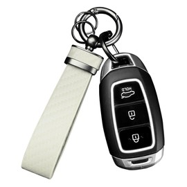 Turcee Carbon Fiber Car Keychain,Automotive Interior Accessories Keychains Leather Car Key Fob,Car Accessories Key Ring&Anti-Lost D-Ring(White)