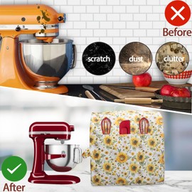 Stand Mixer Dust Cover for Kitchen aid Bowl Lift 5-8 Qt Stand Mixer Cover (Only) with Storage Pocket, Compatible with Stand Mixers Accessories and Attachments (Sunflower, 6-8QT)