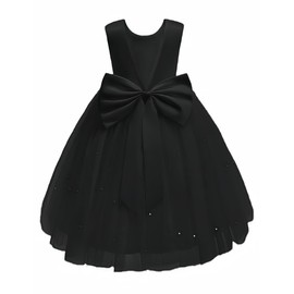 Mokpi Flower Girls Wedding Dress Princess Birthday Party Satin V-Back Ball Gown Prom (140, Black)