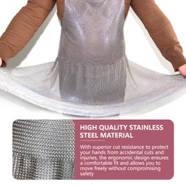 VINAER Chainmail Butcher Apron, Meat Cutting Apron With Adjustable Straps Cut Resistant Suitable for Meat Processing (L)