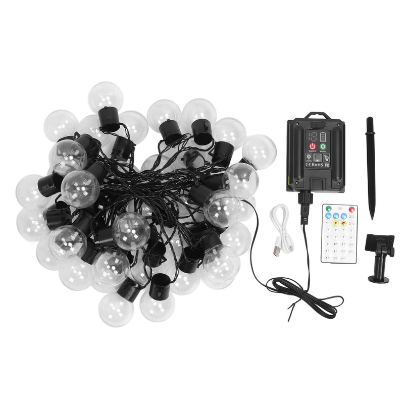 Outdoor String Light with 40 G50 Bulb Waterproof Solar USB