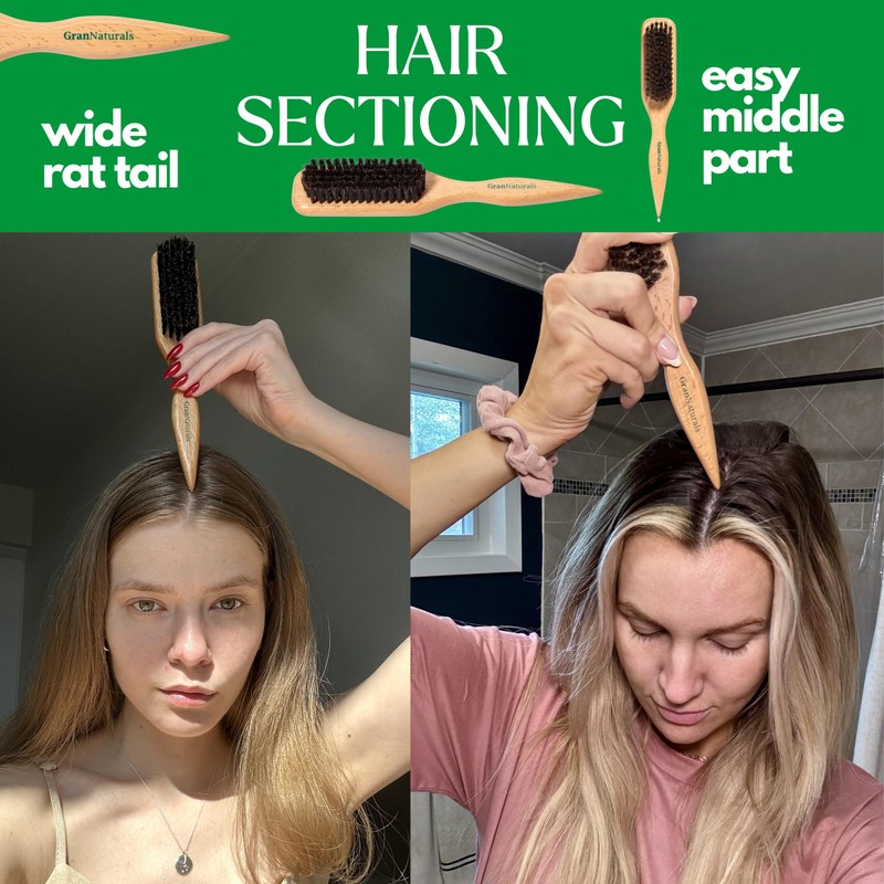 GranNaturals Boar Bristle Slick Back Hair Brush for Sleek Ponytail