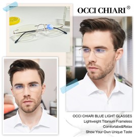 OCCI CHIARI Gold Blue Light Reading Glasses for Men Titanium Frameless Readers 4.0X Lightweight(1.0 1.25 1.5 1.75 2.0 2.25 2.5 2.75 3.0 3.5 4.0 5.0 6.0)