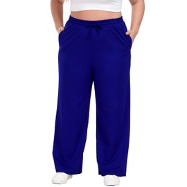 Trek Forte Women's Plus Size Wide Leg Pants Elastic Waist Casual Pants Summer Loose Fit Sweatpants with Pockets Drawstring Royal Blue