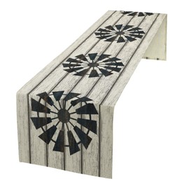 Retro Windmill Table Runner, Rustic Farmhouse Wood Grain Country Style Print Table Runner for Dinning Holiday Party Indoor Outdoor Decor, 13x36inch