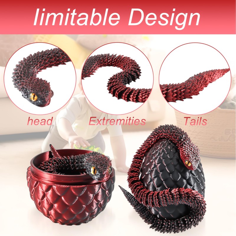Joycabin 3D Printed Snake Toy, Easter 3D Printed Dragon Egg