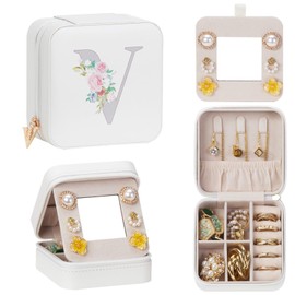 Enthralite Travel Jewelry Box for Girls: Traveling Jewelry Case Gift for Women - Mini Organizer for Necklaces Earrings White V