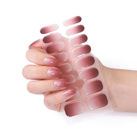 DANNEASY 16 Pieces Semi Cured Gel Nail Strips - Red Gradient Color, Gel Nail Stickers Full Nail Wraps Salon-Quality, Long Lasting, Easy to Apply with Nail File, Cuticle Stick, Prep Pads