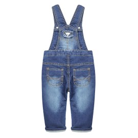 KIDSCOOL SPACE Baby&Little Boys Girls Big Bib Pocket Ripped Cotton Denim Overalls,Blue,2-3 Years