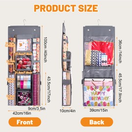 Hanging Gift Wrapping Paper Storage, 40x16 inch Double-Sided Gift Wrap Organizer Christmas Wrapper Paper Container, Heavy Duty Oxford Bag Gift Holder