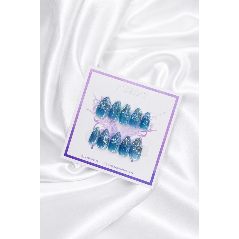 Deep Ocean Crystal Handmade Nail Tips - Long Stiletto /