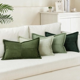 MIULEE Set of 4 Corduroy Cushion Covers, Soft Decorative Cushion Cover, Modern Cushion Cover, Sofa Cushion, Decorative Cushion, Couch Cushion for Living Room, Bedroom, Green Series, 40 x 60 cm