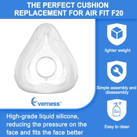 Replacement Cushion (L) for Airfit F20, Comes with 2 Packs Mask Liners for Secure Seal & Optimized Comfort, Compatible with Original Frame, Great-Value & Durable Replacement Supplies by Everness (L)