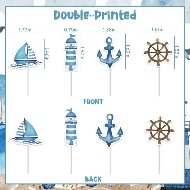 Kreatwow Nautical Cupcake Toppers - 24 Pieces in 4 Different