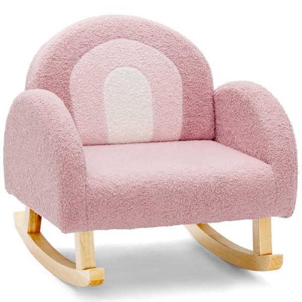 INFANS Kids Sofa, Toddler Rocking Chair with Solid Wooden Frame, Anti-Tipping Design, Plush Fabric, Children Armchair for Nursery Kindergarten Playroom Preschool, Gift for Boys Girls (Pink)