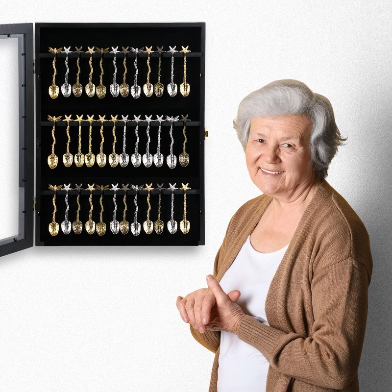 Silipull 60/36/18 Souvenir Tea Spoon Display Case Wall Mount Wooden