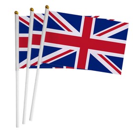 AWAVM 20PCS Union Jack Flags on Sticks,VE Day 80th Anniversary Decorations for VE-Day 80th Anniversary Decorations,Union Jack handheld flag with 30cm White Pole for Football Party Decoration
