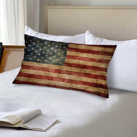 American Flag Long Pillow Cases King Size Pillow Covers with Zipper,Vintage Retro USA Flag Patriotic Cushion Case Farmhouse Pillows Cover Decorative Pillowcase for Bed,Couch,Sleeping,20"x40",Red Blue