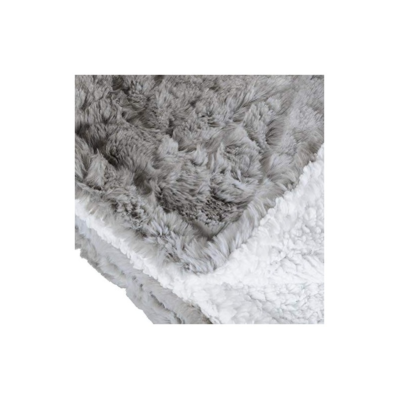 Hodge and Hodge Grey Faux Fur Blanket White Sherpa Fleece