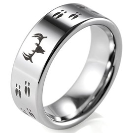SHARDON Men's 8mm Polished Tungsten Ring with Engraved Deer and Tracks Size 8.5