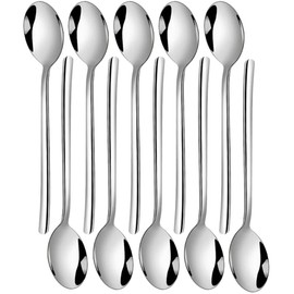 SMYLLS Cucharas, cucharas de sopa coreanas, cucharas de sopa de 8.1 pulgadas, cuchara de acero inoxidable con mango largo, juego de 10
