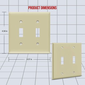 ENERLITES Toggle Light Switch Wall Plate, Size 2-Gang 4.50" x 4.57", Unbreakable Polycarbonate Thermoplastic, 8812-I, Ivory