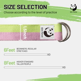 Slim Panda Yoga Strap for Stretching - Adjustable D-Ring Buckle, Cotton Yoga Belt for Fitness, Pilates, Physical Therapy, Improve Flexibility (10+ Colors, 6 Feet/8 Feet)