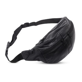 Bum Bag / Waist Bag Genuine Leather (Black), black, Neck pouch