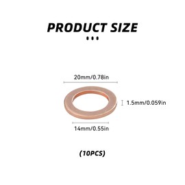 Tioollev 10 PCS Oil Drain Plug Gasket, 14mm Cooper Crush Washer Oil Sealing Gaskets, Automotive Replacement Drain Plug Gaskets Compatible with OEM PN Part 007603-014106, Car Accessories (10PCS)