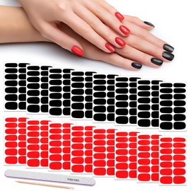 DANNEASY 16 Sheets Nail Wraps for Women Nail Polish Strips Dark Color Self Adhesive Nail Sticker Polish Gel Nails Nail Accessories with 1pc Nail File, Cuticle Stick (Red Back)