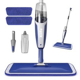 Spray Mop for Floor Cleaning, Xlife Wet Dry Mop with 2pcs Washable Pads and 1 Scraper for Kitchen Wood Floor Hardwood Laminate Ceramic Tiles Floor Dust Cleaning-Blue