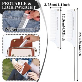 Mabor Retractable Rat Tail Comb for Parting, Portable Small Pocket Fine Tooth Teasing Comb for Styling Hair Cutting Braiding Stainless Steel Pin Tail Teasing Comb(White)