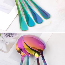MIDELONG 4 Pieces Colorful Serving Spoons Set, Include 2 Large Serving Spoon And 2 Slotted Spoons, Rainbow Color Style Stainless Steel Serving Utensils for Buffet Catering Banquet