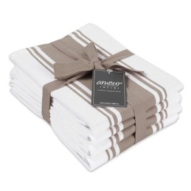 AMOUR INFINI - Juego de 4 paños de cocina clásicos a rayas para cocina, de algodón, 28 x 20 pulgadas, para lavar platos, paños de cocina para cocina, trapos lavables superabsorbentes, color beige