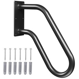 Handrails Wall Mount Stair Safety Handle Non-Slip Step Metal U-Shape Grab Yard Mounted Garage Porch Garden Hand Railings Powder Coated Heavy Duty Indoor or Outdoor Safe Bars Black for 1 to 3 Steps