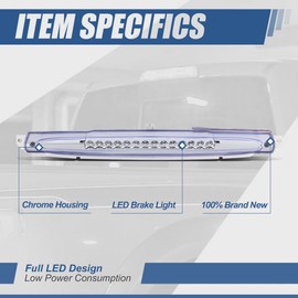Auto Dynasty Full LED 3rd Third Brake Light Compatible with Buick Rainier Chevy Trailblazer EXT GMC Envoy XL Isuzu Ascender Oldsmobile Bravada Saab 9-7X 2002-2009, Chrome Housing Clear Lens