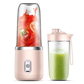 Feiniao Licuadora de Jugo con 6 Cuchillas Mini Batidora 40W para Viajar Licuadora Portátil Rápida Taza Tamaño Personal Recargable USB Doble Taza Rosa